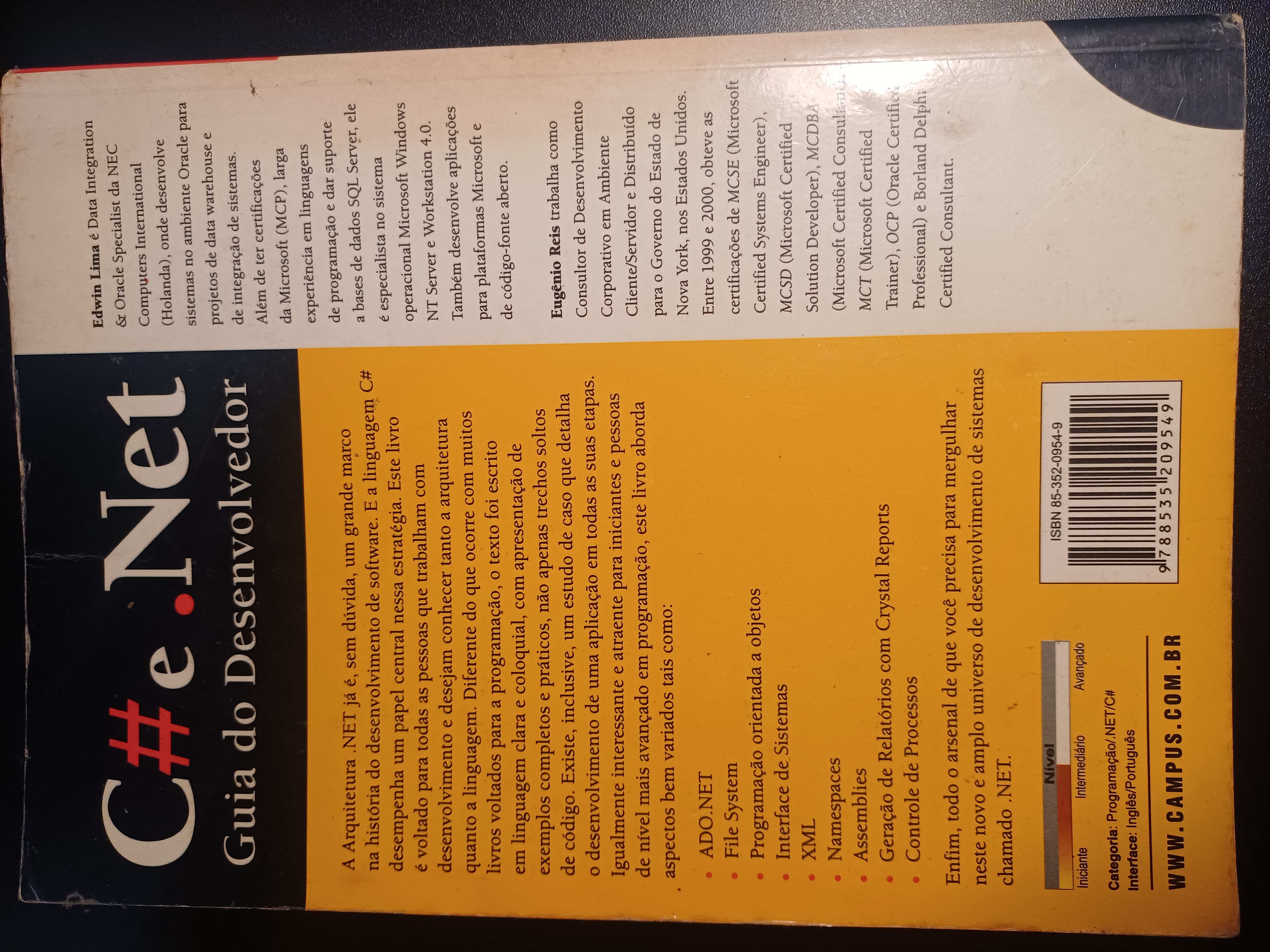 Capa traseira do livro C# e .NET guia do desenvolvedor